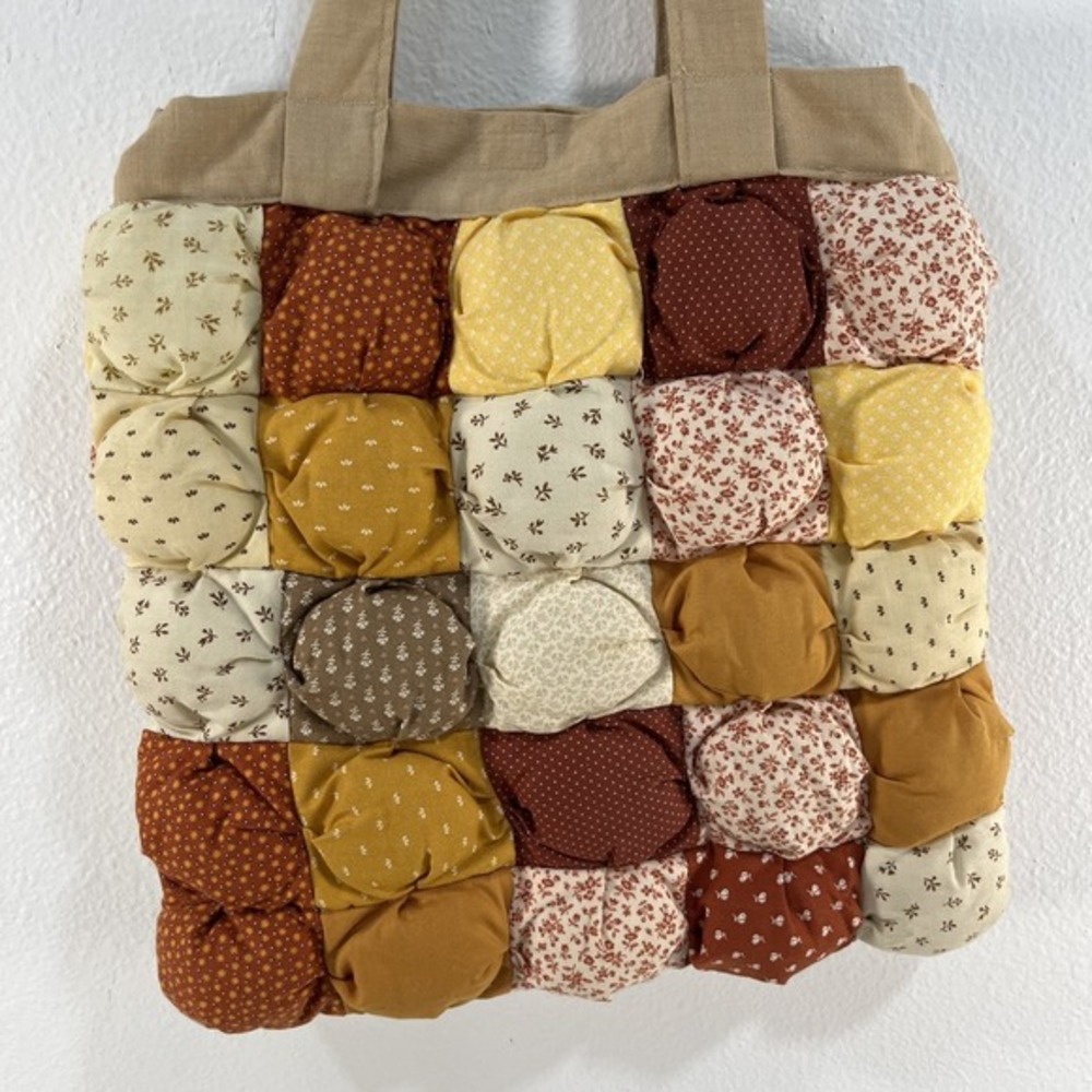 Handmade Puff Quilted Patchwork Tote Bag Boho Cottagecore Vintage Style - Picture 4 of 8